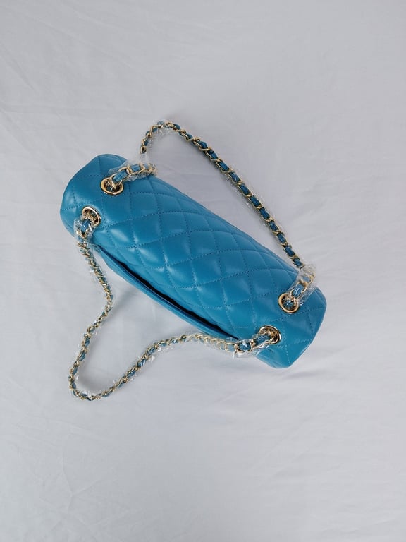 Anum Bags CHL CLASSIC MEDIUM LAMBSKIN FLAP BAG BLUE GOLD 25CM