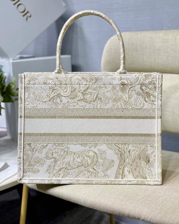 Ezyycart Bags DIR MEDIUM BOOK TOTE GOLD TONE TOILE JOUY EMBROIDERY/ 36CM