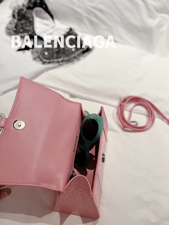 Ezyycart Bags BALENCIAGA WOMEN'S HOURGLASS XS HANDBAG CROCODILE EMBOSSED IN PINK 24CM
