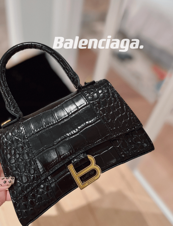 Ezyycart Bags BALENCIAGA CROC HOURGLASS BAG BLACK 23CM