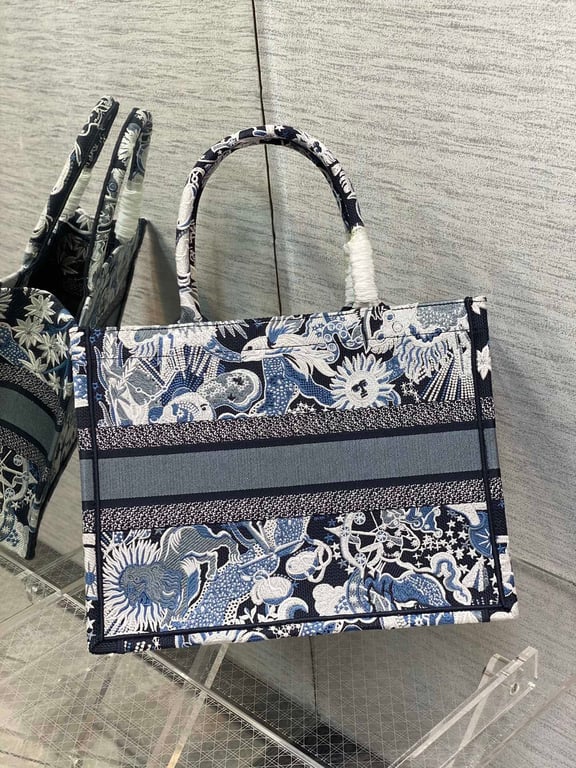 Ezyycart Bags DIR MEDIUM BOOK TOTE BLUE MULTICOLOR ZODIAC FANTASTICO EMBROIDERY 36CM