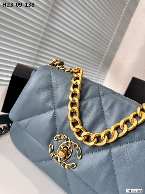 Anum Bags CHL 19 LAMBSKIN QUILTED HANDBAG BLUE 26CM