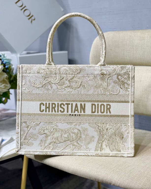 Ezyycart Bags DIR MEDIUM BOOK TOTE GOLD TONE TOILE JOUY EMBROIDERY/ 36CM