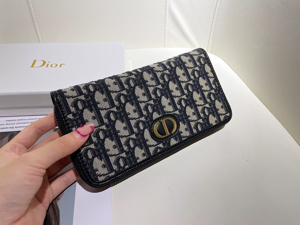Ezyycart Bags dir LONG WALLET OBLIQUE JACQUARD BLACK AND BEIGE 19.5CM