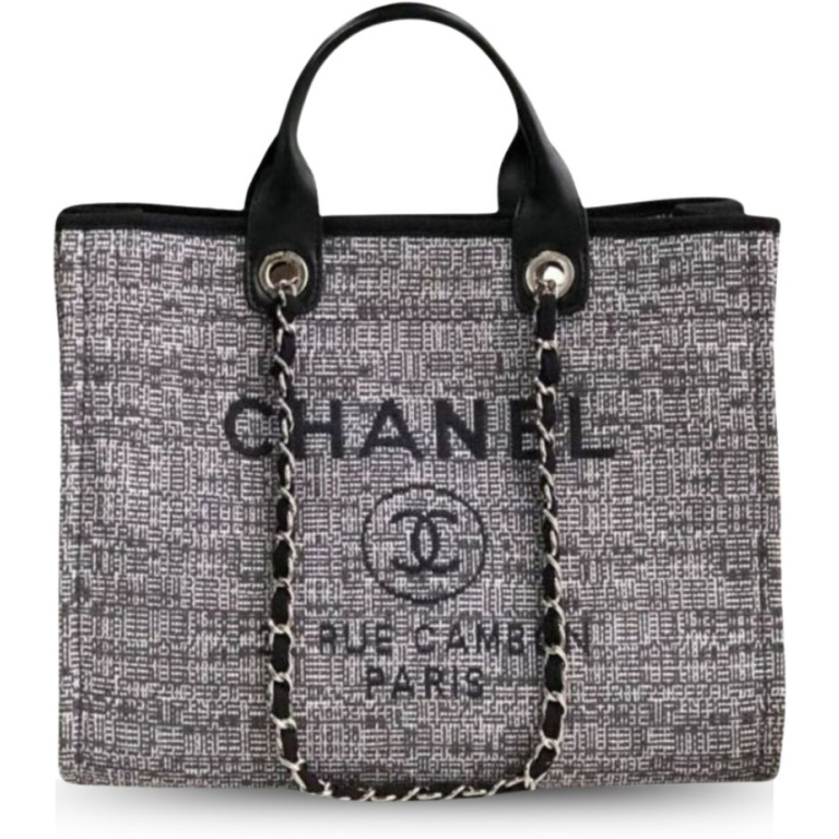 Anum Bags CHL BLACK DEAUVILLE TOTE RAFFIA CANVAS BAG