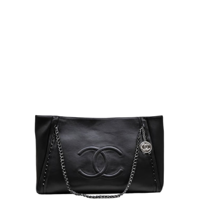 Anum Bags CHL EAST WEST LARGE MODERN CHAIN BLACK TOTE BAG