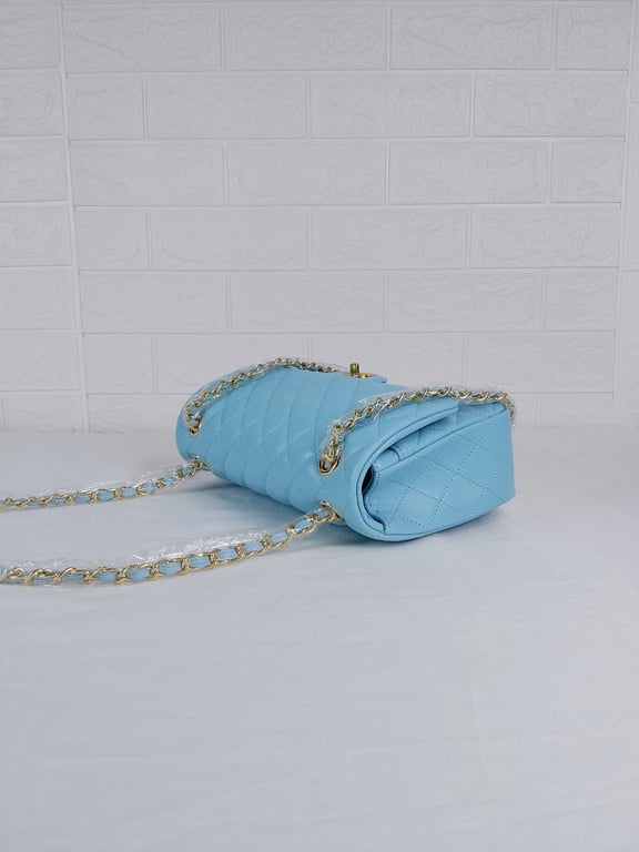 Anum Bags CHL CLASSIC MEDIUM LAMBSKIN FLAP BAG LIGHT BLUE GOLD 25CM