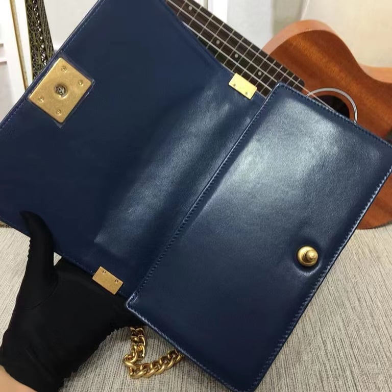 Anum Bags CHL CLASSIC BOY FLAP QUILTED LAMBSKIN SHOULDER BAG NAVY BLUE