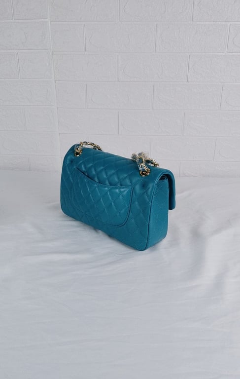 Anum Bags CHL CLASSIC MEDIUM LAMBSKIN FLAP DARK TURQUOISE CAVIAR AND GOLD 25CM