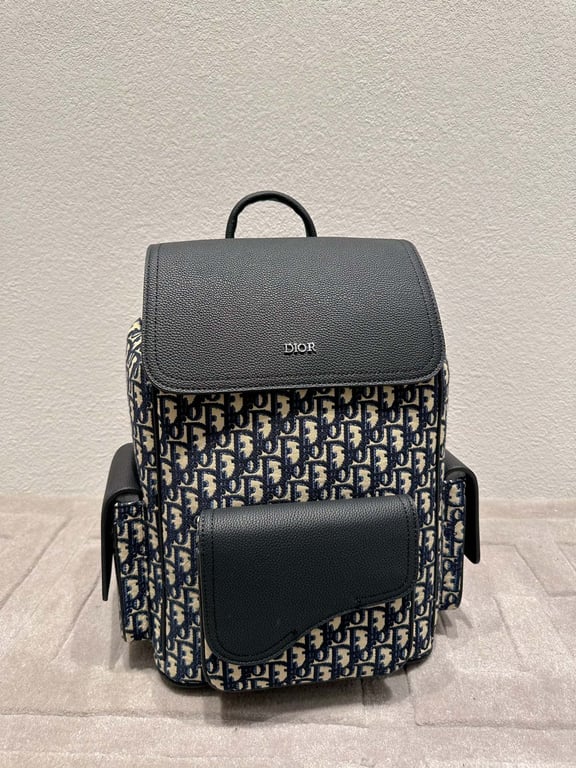 Ezyycart Bags DIR 40CM SADDLE OBLIQUE JACQUARD BLACK AND BEIGE GRAINED CALFSKIN