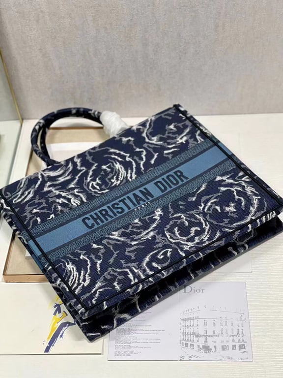 Ezyycart Bags DIR LARGE BOOK TOTE BLUE ROSES EMBROIDERY 42CM M1286ZRVG M928