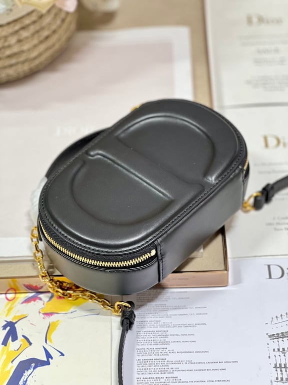 Ezyycart Bags DIR SIGNATURE OVAL CAMERA BAG BLACK CALFSKIN 18CM