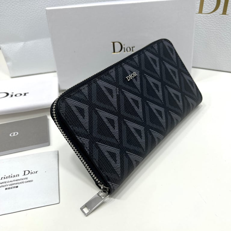 Ezyycart Bags dir ZIPPED LONG WALLET BLACK CD DIAMOND CANVAS 19.5CM 2ESBC252DCO H43E
