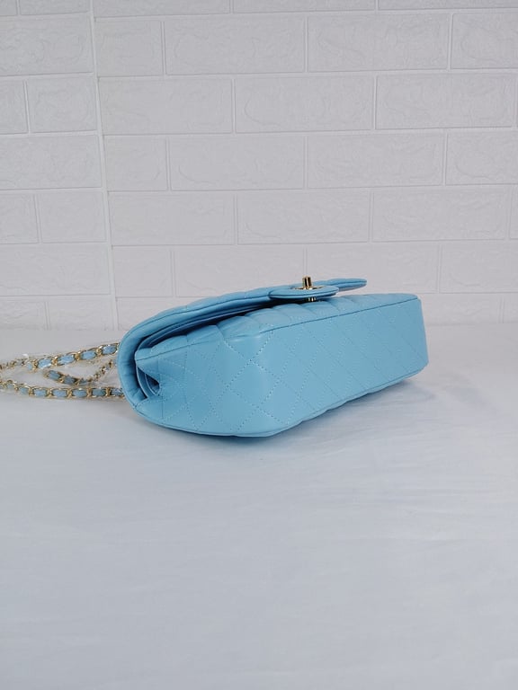 Anum Bags CHL CLASSIC MEDIUM LAMBSKIN FLAP BAG LIGHT BLUE GOLD 25CM