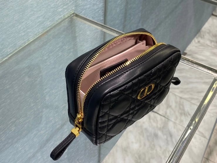 Ezyycart Bags dir SMALL CARO ZIPPED POUCH BLACK CANNAGE LAMBSKIN S5045UNSQ M900
