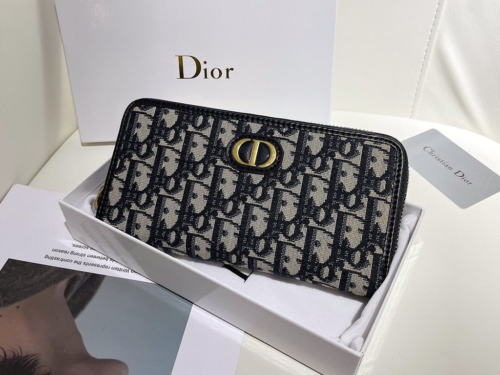 Ezyycart Bags dir LONG WALLET OBLIQUE JACQUARD BLACK AND BEIGE 19.5CM