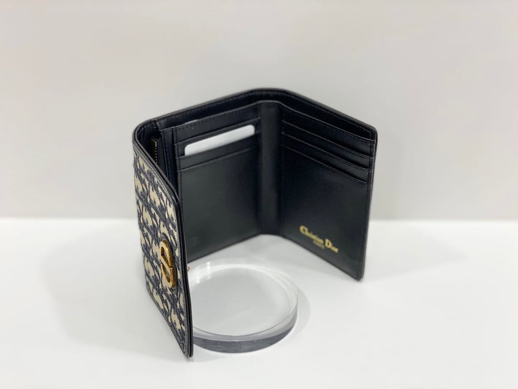 Ezyycart Bags dir 30 MONTAIGNE LOTUS WALLET OBLIQUE CANVAS COMPACT BLACK AND BEIGE 11CM