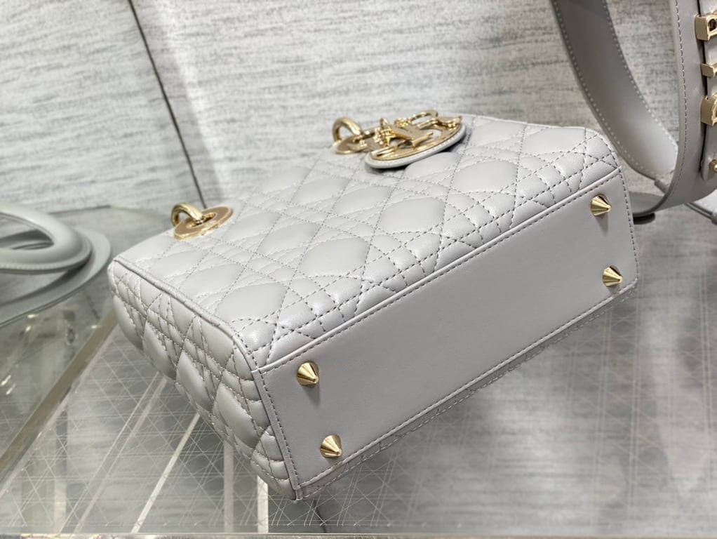 Anum Bags DIR MEDIUM LADY BLUSH CANNAGE LAMBSKIN BAG GREY 20CM