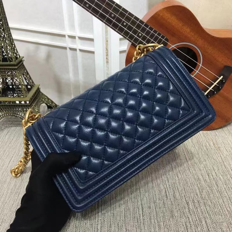 Anum Bags CHL CLASSIC BOY FLAP QUILTED LAMBSKIN SHOULDER BAG NAVY BLUE