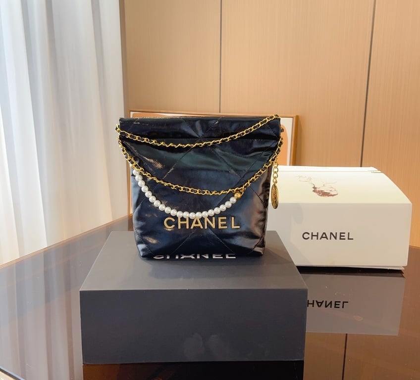 Anum Bags CHL 22 MINI BLACK HANDBAG CRYSTAL PEARL STRAP HIGH QUALITY