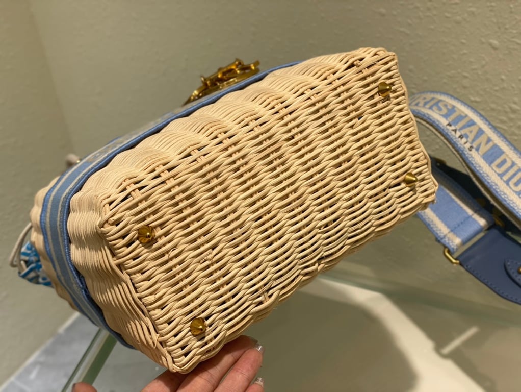 Anum Bags DIR MEDIUM LADY NATURAL WICKER BLUE CORNFLOWER OBLIQUE JACQUARD