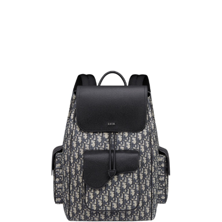 Ezyycart Bags DIR 40CM SADDLE OBLIQUE JACQUARD BLACK AND BEIGE GRAINED CALFSKIN