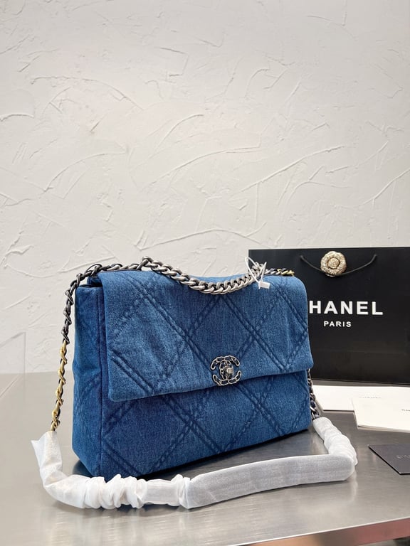 Anum Bags CHL DEEP BLUE DENIM QUILTED 19 FLAP 30CM