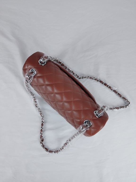Anum Bags CHL CLASSIC MEDIUM LAMBSKIN FLAP BROWN AND SILVER 25CM