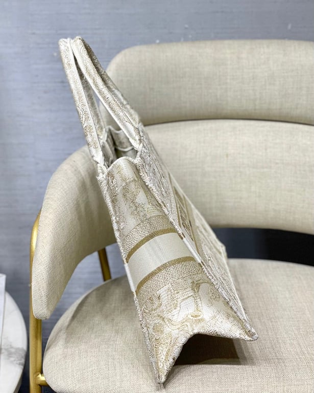 Ezyycart Bags DIR MEDIUM BOOK TOTE GOLD TONE TOILE JOUY EMBROIDERY/ 36CM
