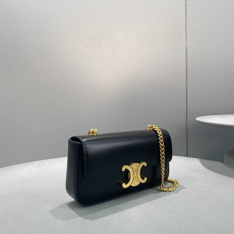 Ezyycart Bags CE CHAIN BOX TRIOMPHE BAG IN SHINY CALFSKIN BLACK