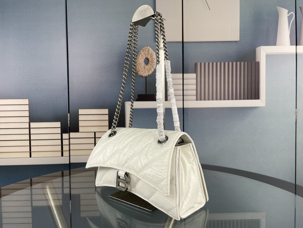 Ezyycart Bags BALENCIAGA CRUSH SMALL CHAIN BAG QUILTED IN WHITE 25CM
