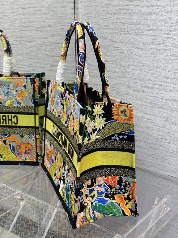 Ezyycart Bags DIR 36CM MEDIUM BLACK MULTICOLOR ZODIAC FANTASTICO EMBROIDERY BOOK TOTE
