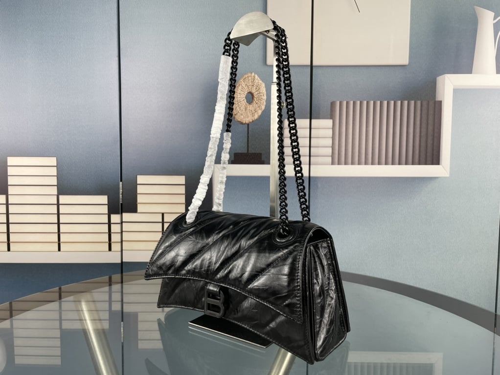 Ezyycart Bags BALENCIAGA CRUSH SMALL CHAIN BAG QUILTED IN BLACK 25CM