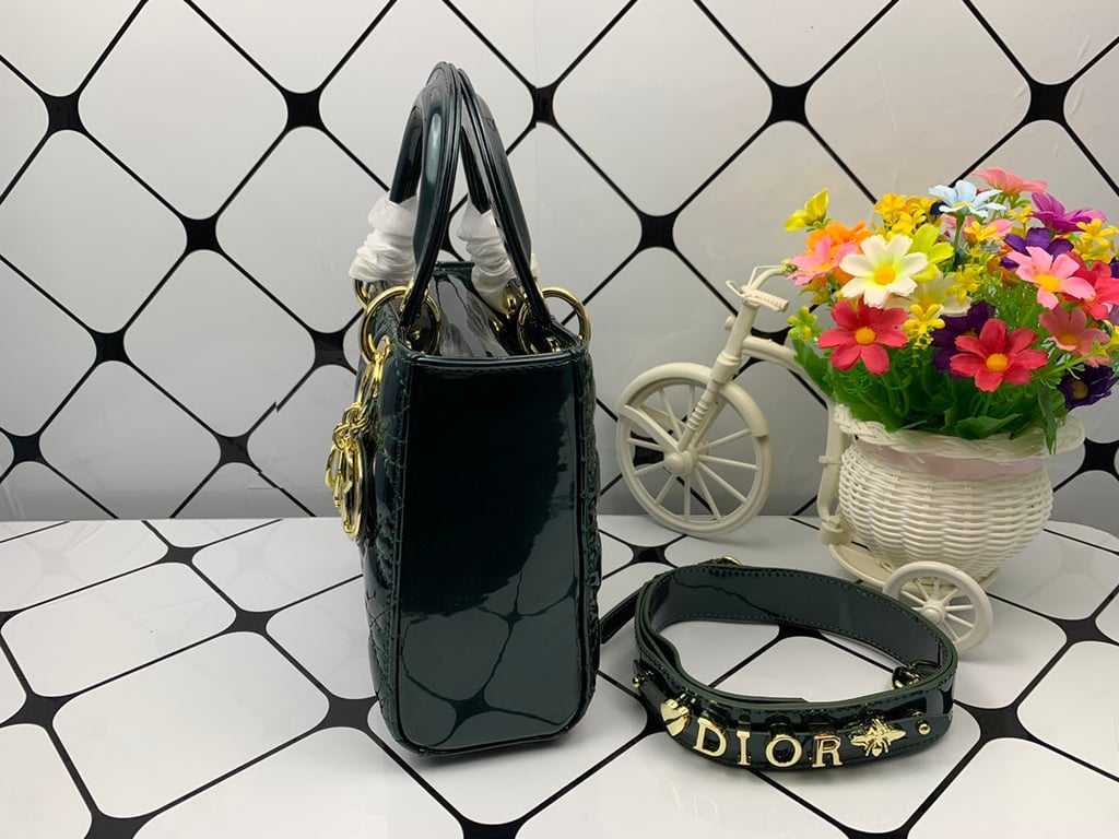 Ezyycart Bags DIR MEDIUM LADY BLUSH CANNAGE LAMBSKIN BAG DARK GREEN 20CM HIGH QUALITY