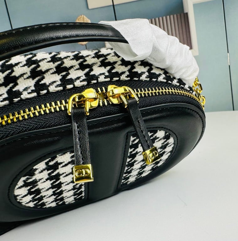 Ezyycart Bags DIR SIGNATURE OVAL CAMERA HOUNDSTOOTH EMBROIDERED BAG BLACK 18CM