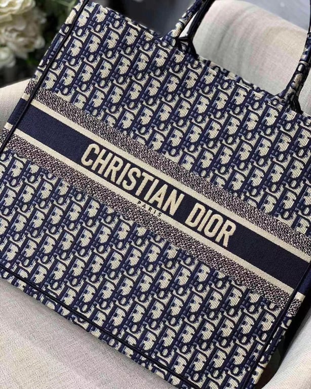 Ezyycart Bags DIR 42CM BLUE OBLIQUE EMBROIDERY LARGE BOOK TOTE