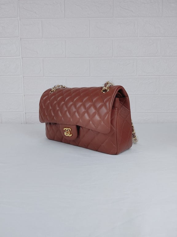 Anum Bags CHL CLASSIC MEDIUM LAMBSKIN FLAP BROWN AND GOLD 25CM