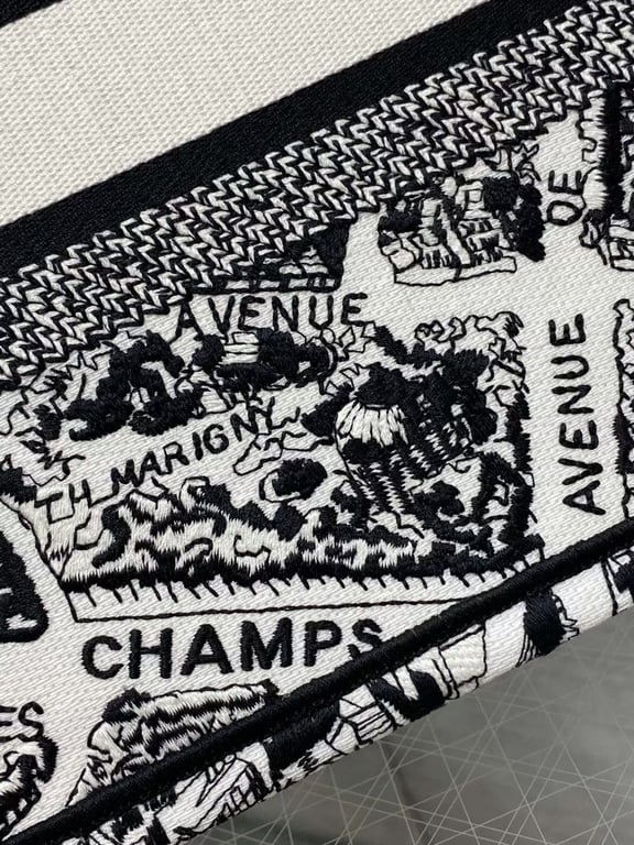 Ezyycart Bags DIR MEDIUM BOOK TOTE WHITE AND BLACK PLAN DE PARIS EMBROIDERY 36CM