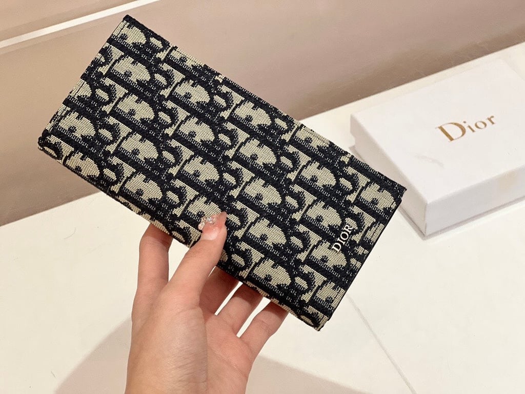 Ezyycart Bags dir LONG BI FOLD CARD HOLDER BEIGE AND BLACK OBLIQUE JACQUARD 17.5CM 2ESCH147YSE H05E