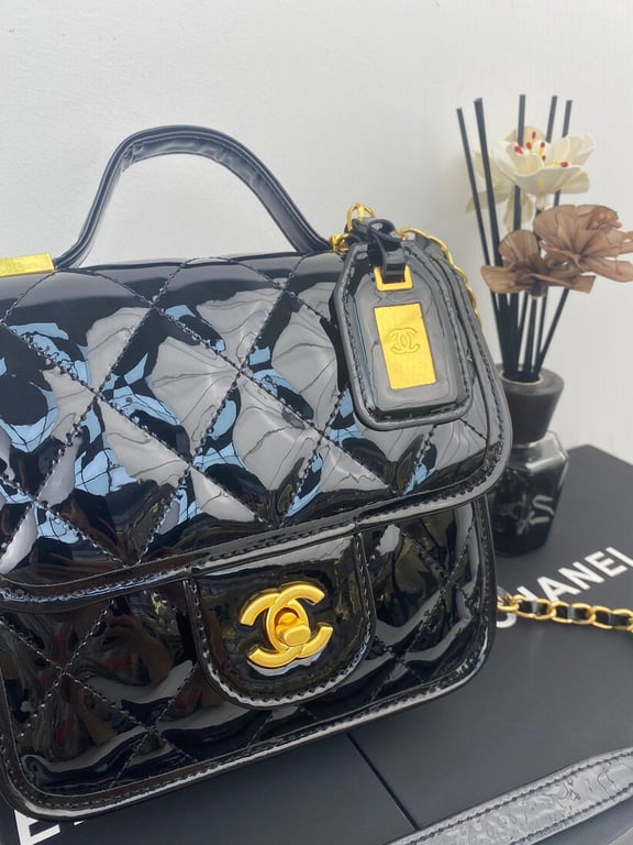 Anum Bags CHL SMALL FLAP BAG WITH TOP HANDLE BLACK AS3652