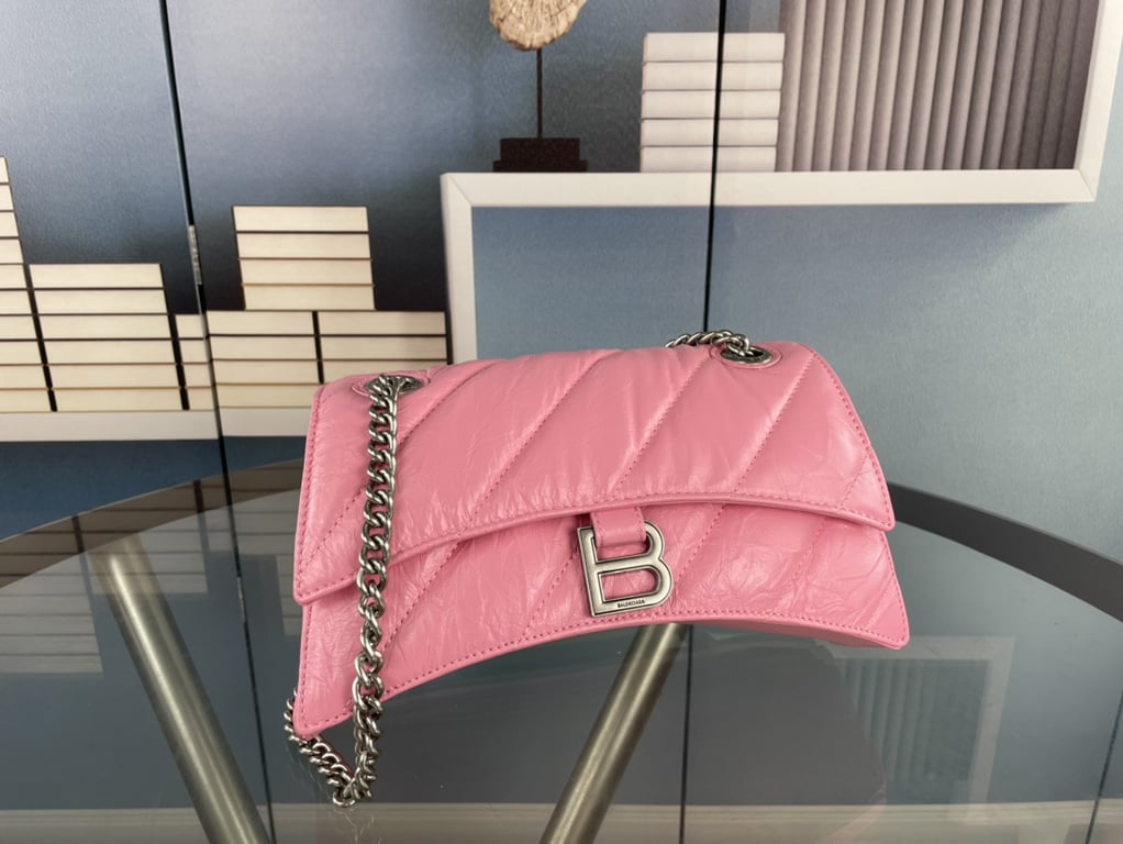 Ezyycart Bags BALENCIAGA CRUSH SMALL CHAIN BAG QUILTED IN PINK 25CM