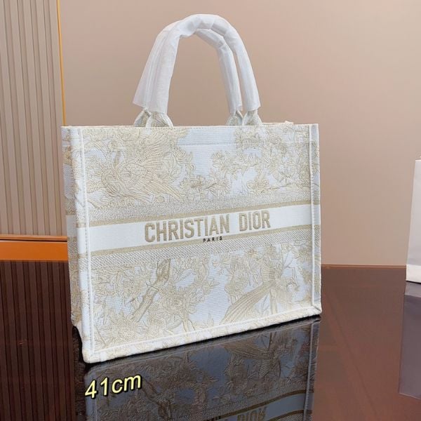 Ezyycart Bags DIR 41CM BOOK LARGE TOTE BAG WINTER GARDEN EMBROIDERY IN GOLD METALLIC THREADS