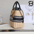 Anum Bags DIR NATURAL WICKER AND BLUE DIR OBLIQUE JACQUARD BAG