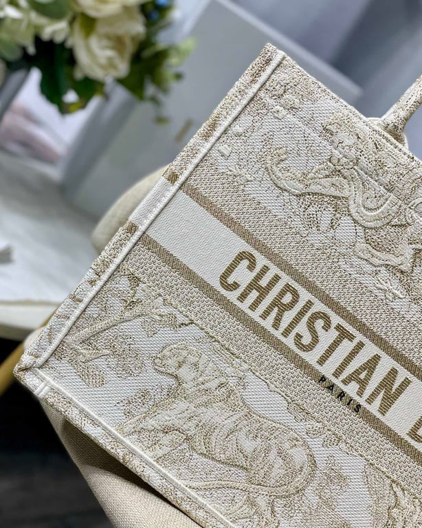 Ezyycart Bags DIR MEDIUM BOOK TOTE GOLD TONE TOILE JOUY EMBROIDERY/ 36CM