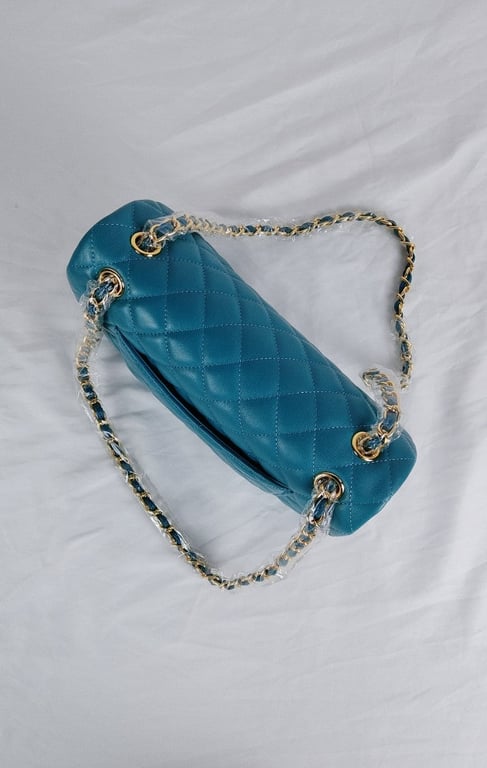 Anum Bags CHL CLASSIC MEDIUM LAMBSKIN FLAP DARK TURQUOISE CAVIAR AND GOLD 25CM