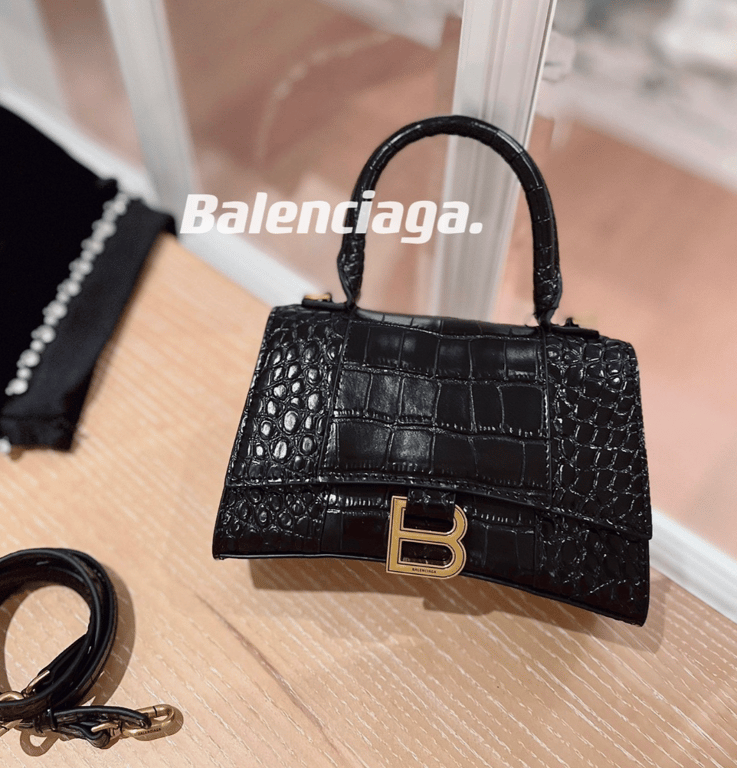 Ezyycart Bags BALENCIAGA CROC HOURGLASS BAG BLACK 23CM