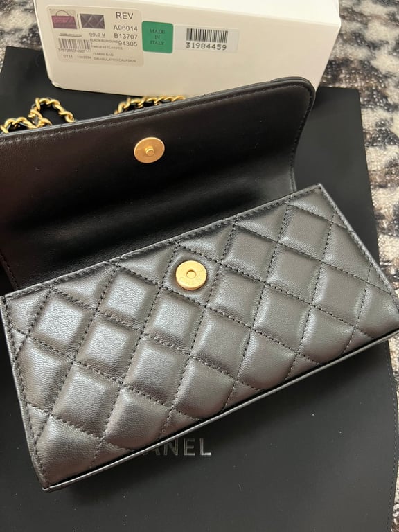Anum Bags CHL LAMBSKIN MINI KELLY FLAP BAG BLACK 17CM