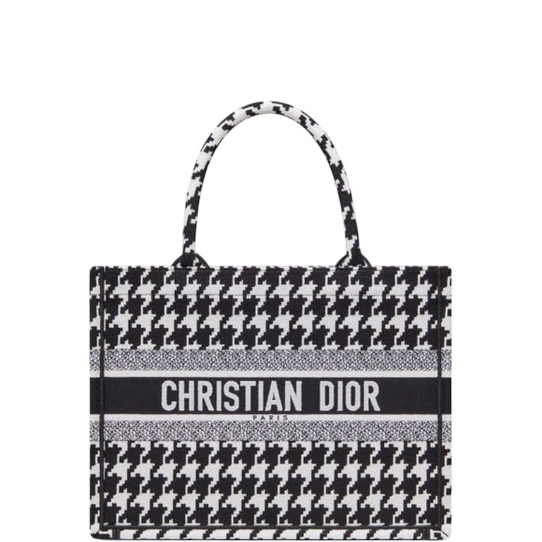 Ezyycart Bags DIR 36CM MEDIUM BLACK MACRO HOUNDSTOOTH EMBROIDERY BOOK TOTE