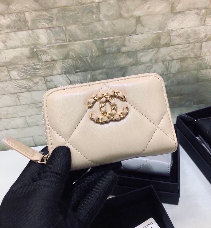 Anum Bags CHL 19 CARD HOLDER WITH ZIPPER LEATHER CREAM WALLET