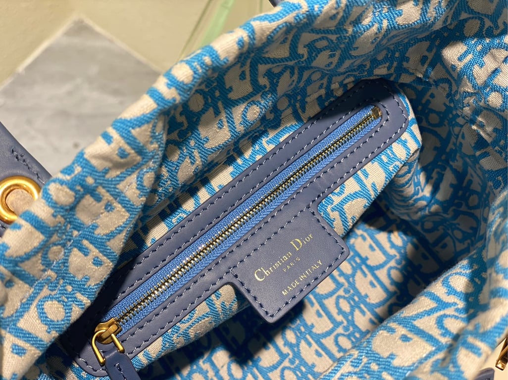 Anum Bags DIR MEDIUM LADY NATURAL WICKER BLUE CORNFLOWER OBLIQUE JACQUARD